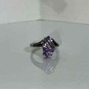 Vintage Art Deco Purple Cubic Zirconium Sterling Silver Statement Ring Size 5